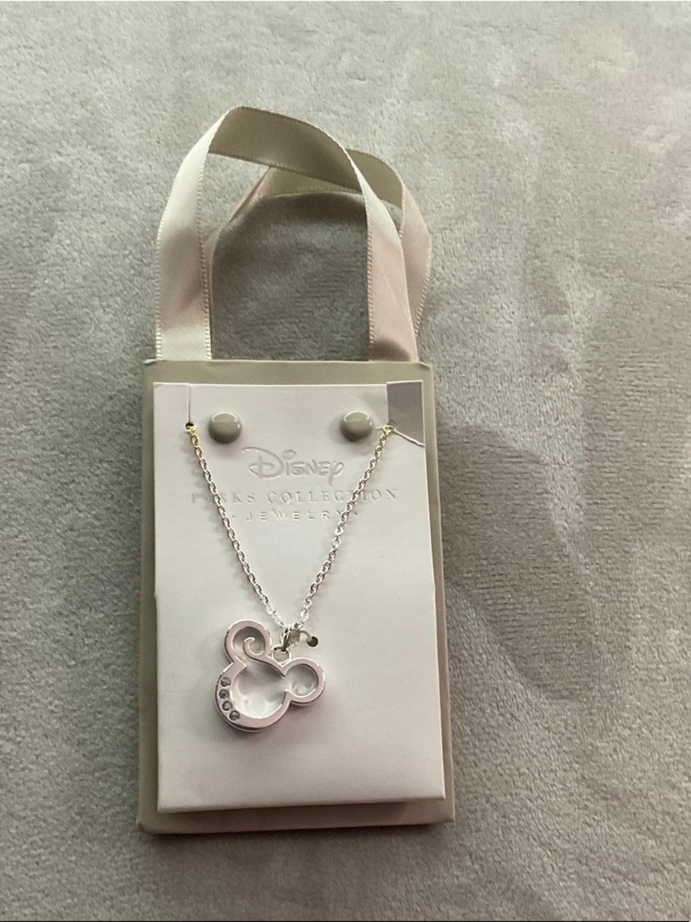 Disney Pink Mickey Head Outline Pendant Necklace with Silver Chain